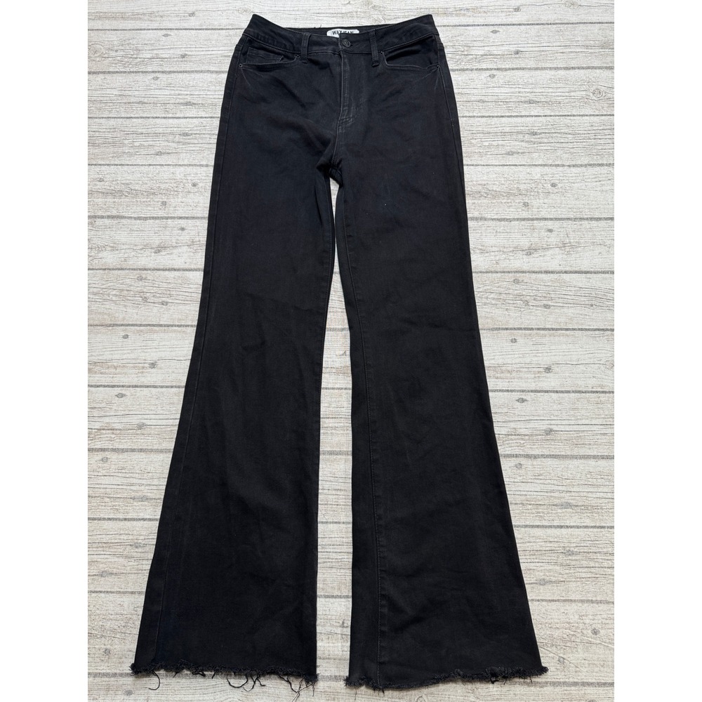 Wax Jeans Women's 7/28 Black Flare Denim High Rise Bell Bottom Retro Distressed